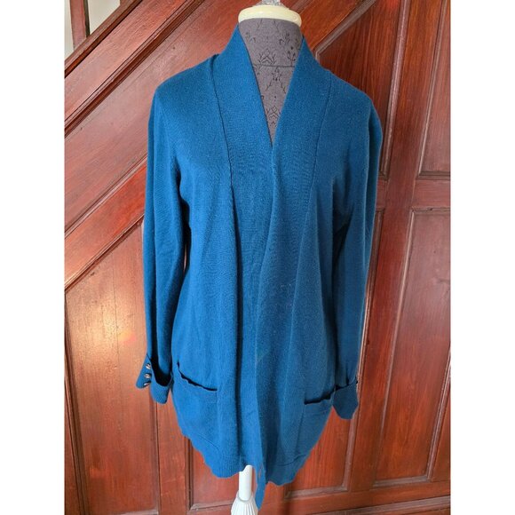 Christopher & Banks Blue Open Front Cardigan Sweater With Button Cuffs Size M - Picture 1 of 10